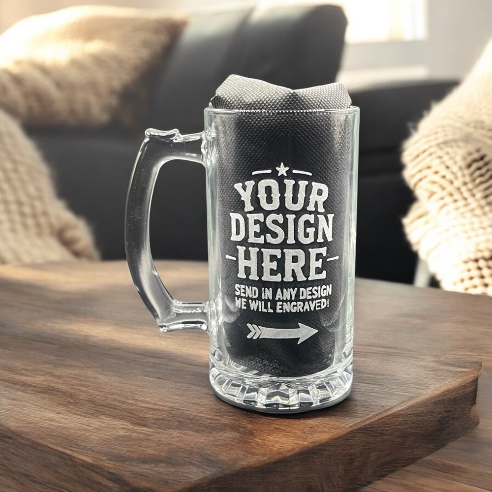 Custom 24 oz Etched Beer Mug - Personalized Design Options